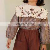 6140/ 2020 Newest Sweet Fashion Elegant Plaid Kids Shirt Spring Autumn Girls Long Sleeve Embroidered Shirt thumbnail-2