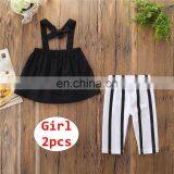 Girls Summer Outfit Kids Black Camisole Tops + Stripe Pants Set for 1-6T thumbnail-2