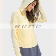 Custom Logo Outdoor Training Sportswear Hoodie Jacket Thumb Hole Sun Protection Clothing Yoga Gym Jacket For Women Workout Wear thumbnail-3