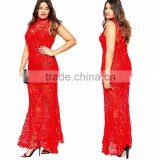 F20251A Fat women lace dress patterns turtle neck evening dress for fat women maxi dress plus size women clothing
