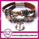 Best price fashion anchor and fish charm leather men's bracelets