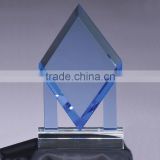 Wholesale new design blank blue color diamond shape crystal glass award trophy plaque