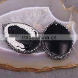 Natural Obsidian Gem Stone Pendant, Guanyin / Mother Buddha Pendant, With Crystal Paved Druzy Pendant thumbnail-3