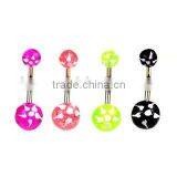 Beautiful Print Flower UV Belly Ring Body Piercing Jewelry