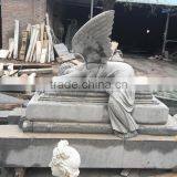 Large Natural Grey Marble Weeping Angel Tombstone for Sale thumbnail-2