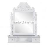 White Color Women Makeup Dresser Drawer Wooden Rotating Mirror With Two Drawers thumbnail-2