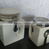 Plain White Ceramic Square Shape Storage Jar With Handle and Spoon thumbnail-4