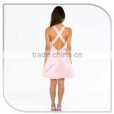 PINK STRAP CROSS RUFFLE Mature WOMEN SEXY MINI DRESS thumbnail-4
