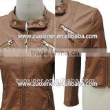 New Design Round Collar Ladies Leather Jacket thumbnail-3