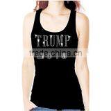 Customized Bling Crystal Trump 2016 Design Iron On Tank Top For Women Rhinestone Transfer