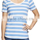 Blue and white wide stripe raglan sleeve shirt female