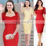 Fashion Vintage Short Sleeve Elegant Floral Lace Cocktail Party Dresses For Women thumbnail-1