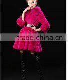 2017 Real Animal Fur Woman Overcoat Knit Rex Rabbit Fur With Fox Fur Collar thumbnail-2