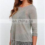 Wholesale 2016 New Fashion Lace Blouse Designs Lady Long Sleeve Sexy Floral Print Grey Blouse thumbnail-5