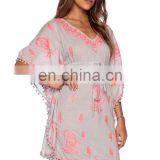 100% Chiffon Dubai Kaftan Dress Beach Kaftan Cover Ups thumbnail-2