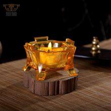 Circular Life: Crystal Glass Liuli Craft Candleholder Buddhism Worship Vessel Religious Pray thumbnail-1