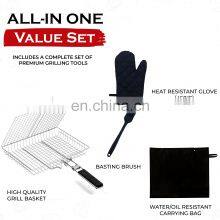 Stainless Steel Large Folding Grill Basket With Handle Basting Brush & A Portable Storage Bag Barbecue Grilling Basket thumbnail-2