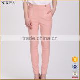 Women Lady Pink With Zip Casual Long Pants Trousers