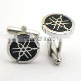 316L Stainless Steel Engraving Enamel Round Black Cufflinks for Men thumbnail-4