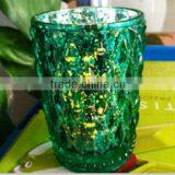 Wine Green Mosaic Glass With Flameless led Candle With Timer Work