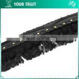 Gold Round Stud Black Leather Black Wool Cotton Hanging Tassel Trimming thumbnail-1