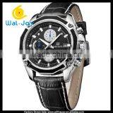 WJ-5534 Leather Strap Stainless Steel Back With Calendar Water Resistant Men Megir Hand Watch thumbnail-4