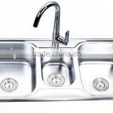 Gourmet Triple Bowl Top Mount Stainless Steel Kitchen Sink B6 thumbnail-1