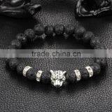 Hot Antique Crystal Rhinestone Leopard Head Lava Stone Buddha Bracelet