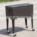 Outsunny 80 QT Rolling Ice Chest Portable Patio Party Drink Cooler Cart - Brown Wicker Pattern