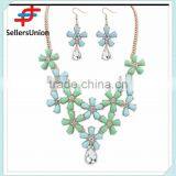 No.1 Yiwu Exporting Commission Agent Wanted Flower Designs Fashion Artificial Statement Necklace and Earrings Sets for Girls thumbnail-2