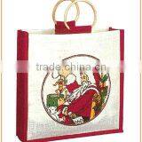 Xmas Personalized Santa Printed Jute Shopping Bag thumbnail-1