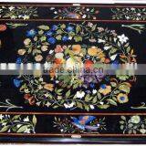 Black Marble Inlay Table Top Antique Pietra Dura Dining Table Top thumbnail-1