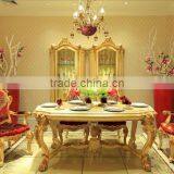 Luxurious Elegant Golden and Brown Carving Round Dining Table Set With Buffet and Chairs BF12-04204b thumbnail-5
