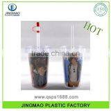 Plastic Double Wall Tumbler With Straw