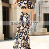 Women Summer Beach Fashion Maxi Dress Floral Print Women Cuting Long Dress thumbnail-3