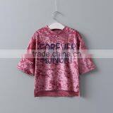2017 Girls Pullover Velvet Short Sleeve t Shirt Childrens Plain Hip Hop T-shirt thumbnail-1