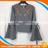 Women Latest Design Custom Embroidery Check Long Sleeve Shirt thumbnail-1