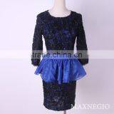 Hot Sale Above Knee Mini 3/4 Sleeve Hot Girl Sexy Club Black Lace Gold Sequin Sexy Prom Dress thumbnail-5