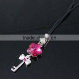 fashion key mobile charm, high quality crystal mobile accessories