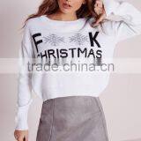 MGOO 2017 Latest Design Custom Made Women Christmas Jumper White Cropped Sweater Long Sleeve thumbnail-3