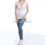 2017 Summer Cotton Hollow Patchwork Women Short Sleeve Blouses thumbnail-1