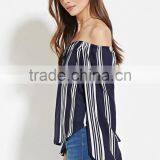 2016 Hot Sale Yarn Dyed Cotton Summer Fashion off Shoulder Long Sleeve Ready Made Blouse thumbnail-2