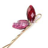 Hair Accessories Marquise Gold Plated Fuchsia Glass Hair Clips thumbnail-2