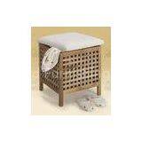 Gridding Bathroom Solid Wood Walnut Storage Footstool With Lid thumbnail-1