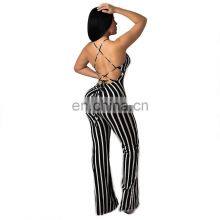 2020 New Women Ladies, Fashionable Adjustable Stripes Backless Jumpsuit Women Plus Size One Piece Long Sexy Jumpsuit/