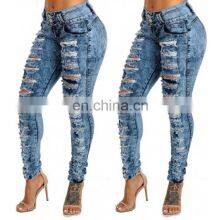 Customized Wholesale New Style Jeans Ripped High Waist Single Breasted Jeans With Small Feet Pencil Pants Trousers Washed Pants thumbnail-1