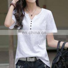 Manufacturer Wholesale Custom Sports and Leisure Pure Cotton Short-sleeved Women's Plus Size V-neck T-shirt thumbnail-4