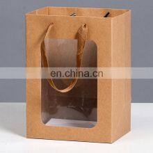 Kraft Brown Shopping Paper Kraft Gift Bags Clear Front With Window thumbnail-3