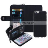 Fashion Zipper PU leather Wallet Card Slot Black cell phone case for iPhone 6/6s