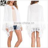 Ladies Fashion Clothing Girls White Beach Cardigan With Lace Details SYA15007 thumbnail-1